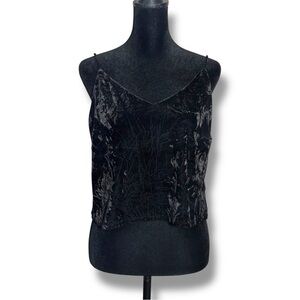 Le Lis Brand Elegant Black Velvet Cropped Sleeveless Skinny Straps Camisole